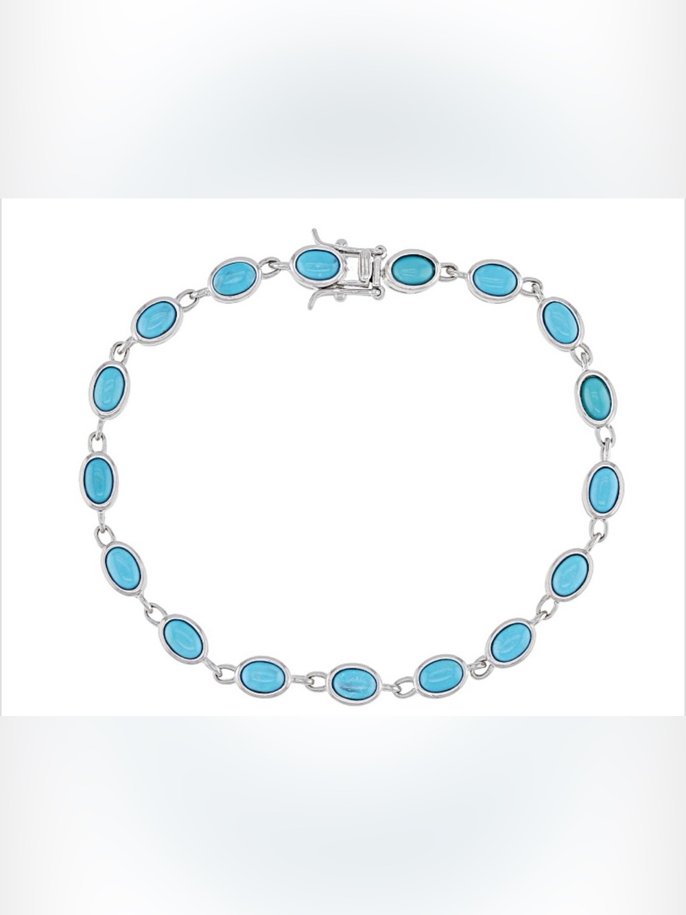 Blue Sleeping Beauty Turquoise Rhodium Over Sterling Silver Tennis Bracelet 8”
